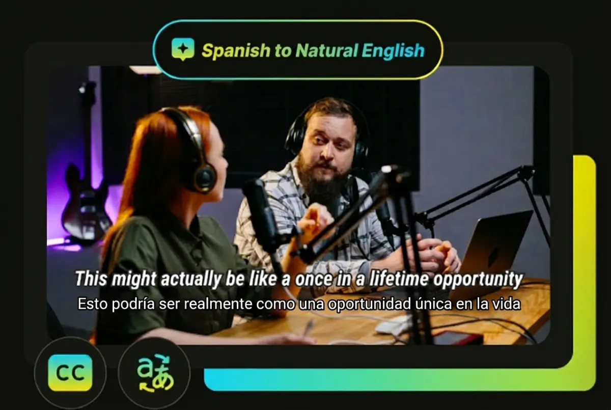 Spanish video translated into natural English subtitles with AI